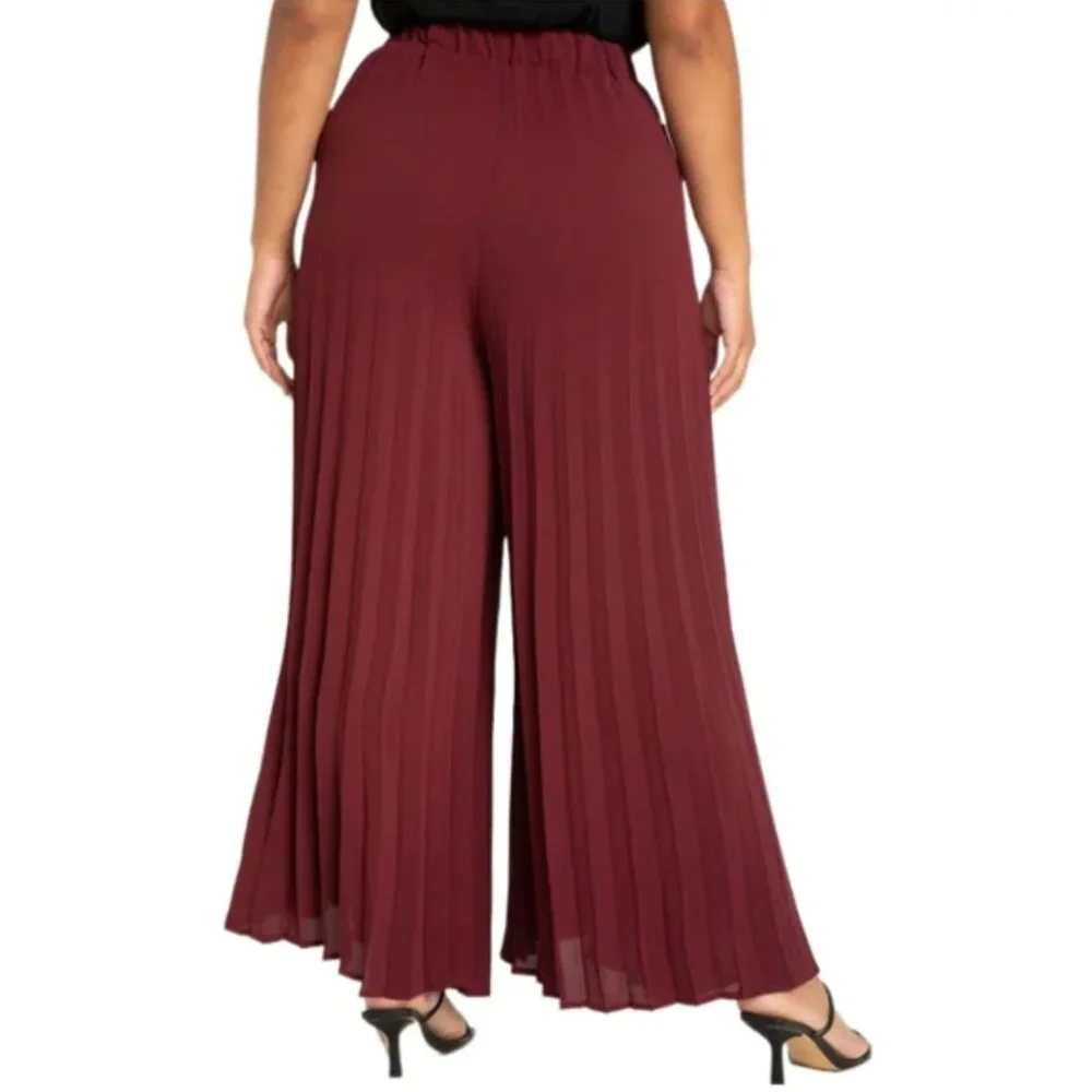 Eloquii -- Plus Size Maroon Banner Pleated Palazzo Dress Pant - Picture 2 of 3